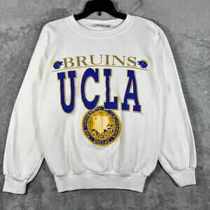 VINTAGE 80s UCLA Bruins Sweatshirt Men's M White Crew Made In USA Logo Cotton
